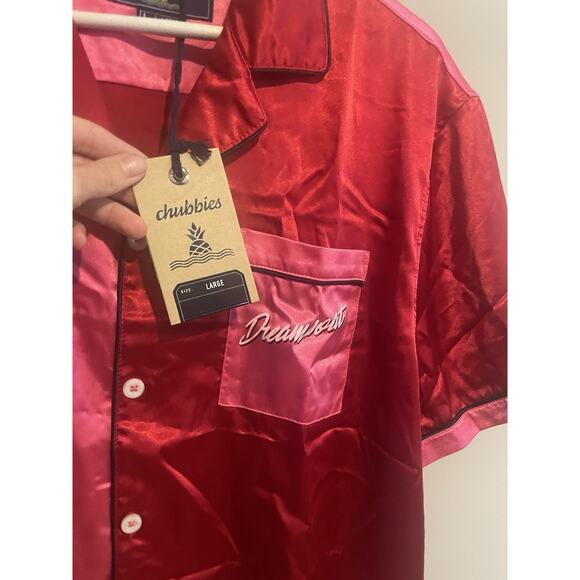 Chubbies Shirt Size L Pajama Top Lounge Sleep Red/ Pink Print - Picture 3 of 7